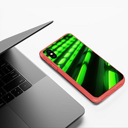 Чехол iPhone XS Max матовый Green neon abstract, цвет: 3D-красный — фото 2