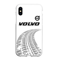 Чехол iPhone XS Max матовый Volvo speed на светлом фоне со следами шин: символ, цвет: 3D-белый