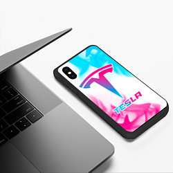 Чехол iPhone XS Max матовый Tesla neon gradient style, цвет: 3D-черный — фото 2