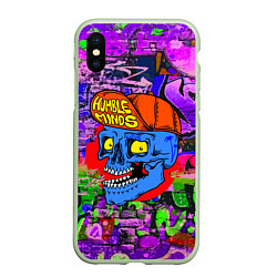 Чехол iPhone XS Max матовый Humble minds - skull - graffiti, цвет: 3D-салатовый
