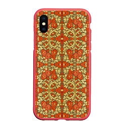 Чехол iPhone XS Max матовый Красно-золотой средневековый узор, цвет: 3D-красный