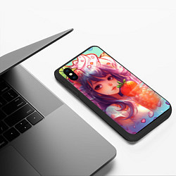 Чехол iPhone XS Max матовый Девушка с клубничным мороженым, цвет: 3D-черный — фото 2