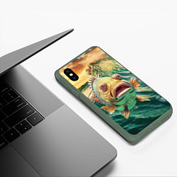 Чехол iPhone XS Max матовый Большой золотой карп, цвет: 3D-темно-зеленый — фото 2