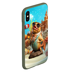 Чехол iPhone XS Max матовый Карп с пивом, цвет: 3D-темно-зеленый — фото 2