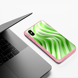 Чехол iPhone XS Max матовый Белые и зеленый волны, цвет: 3D-баблгам — фото 2