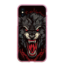 Чехол iPhone XS Max матовый Злой серый волк, цвет: 3D-розовый