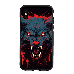 Чехол iPhone XS Max матовый Red blue wolf, цвет: 3D-черный