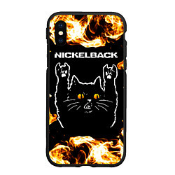 Чехол iPhone XS Max матовый Nickelback рок кот и огонь, цвет: 3D-черный