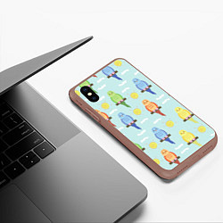 Чехол iPhone XS Max матовый Попугайчики, цвет: 3D-коричневый — фото 2