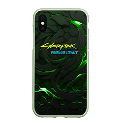 Чехол iPhone XS Max матовый Cyberpunk 2077 phantom liberty green, цвет: 3D-салатовый