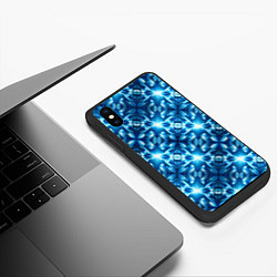 Чехол iPhone XS Max матовый Светящиеся голубые цветы, цвет: 3D-черный — фото 2