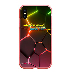 Чехол iPhone XS Max матовый Cyberpunk 2077 phantom liberty logo neon