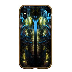 Чехол iPhone XS Max матовый Туловище киборга желтый неон, цвет: 3D-коричневый