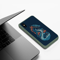 Чехол iPhone XS Max матовый Синий дракон от нейросети, цвет: 3D-темно-зеленый — фото 2