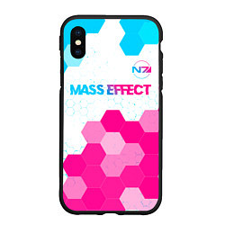 Чехол iPhone XS Max матовый Mass Effect neon gradient style: символ сверху