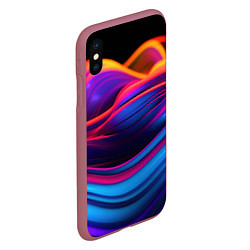 Чехол iPhone XS Max матовый Яркие неоновые волны, цвет: 3D-малиновый — фото 2