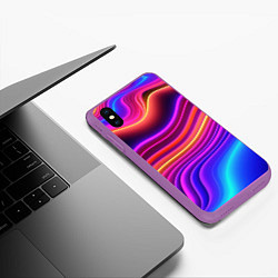 Чехол iPhone XS Max матовый Яркие неоновые волны, цвет: 3D-фиолетовый — фото 2