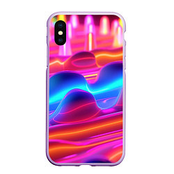 Чехол iPhone XS Max матовый Неоновые объемные волны, цвет: 3D-сиреневый