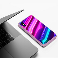 Чехол iPhone XS Max матовый Неоновые объемные полосы, цвет: 3D-сиреневый — фото 2