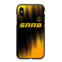 Чехол iPhone XS Max матовый Saab - gold gradient: символ сверху, цвет: 3D-черный