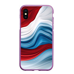 Чехол iPhone XS Max матовый Белые синие красные волны, цвет: 3D-фиолетовый