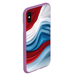 Чехол iPhone XS Max матовый Белые синие красные волны, цвет: 3D-фиолетовый — фото 2