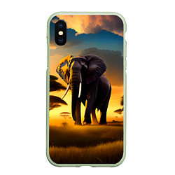 Чехол iPhone XS Max матовый Слон и рассвет в саванне, цвет: 3D-салатовый