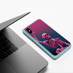 Чехол iPhone XS Max матовый Розовый скелет, цвет: 3D-мятный — фото 2