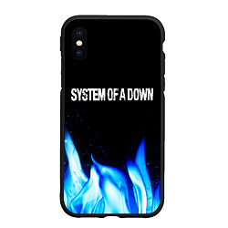 Чехол iPhone XS Max матовый System of a Down blue fire, цвет: 3D-черный