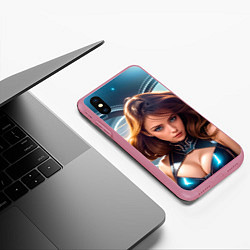 Чехол iPhone XS Max матовый Девушка в космическом корабле, цвет: 3D-малиновый — фото 2