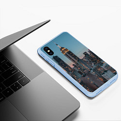 Чехол iPhone XS Max матовый Утренний город с небоскребами, цвет: 3D-голубой — фото 2