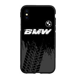 Чехол iPhone XS Max матовый BMW speed на темном фоне со следами шин: символ св, цвет: 3D-черный