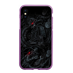 Чехол iPhone XS Max матовый Dragon and samurai, цвет: 3D-фиолетовый