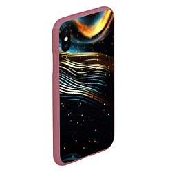 Чехол iPhone XS Max матовый Золотые волны на черном фоне, цвет: 3D-малиновый — фото 2