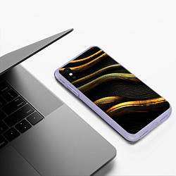 Чехол iPhone XS Max матовый Золотистые волны абстракция, цвет: 3D-светло-сиреневый — фото 2