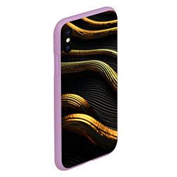 Чехол iPhone XS Max матовый Золотистые волны абстракция, цвет: 3D-сиреневый — фото 2