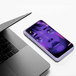 Чехол iPhone XS Max матовый Девушка в кибер сити, цвет: 3D-светло-сиреневый — фото 2