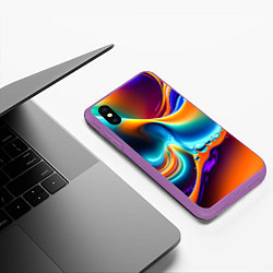 Чехол iPhone XS Max матовый Радужные линии абстракция, цвет: 3D-фиолетовый — фото 2