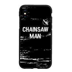 Чехол iPhone XS Max матовый Chainsaw Man glitch на темном фоне: символ сверху, цвет: 3D-черный