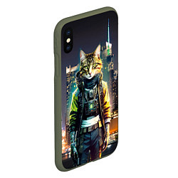 Чехол iPhone XS Max матовый Cool cat in New York city at night, цвет: 3D-темно-зеленый — фото 2