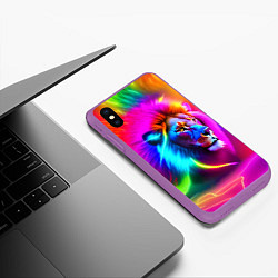 Чехол iPhone XS Max матовый Неоновый лев в цветовой абстракции, цвет: 3D-фиолетовый — фото 2