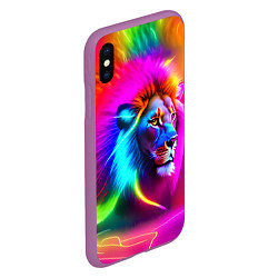 Чехол iPhone XS Max матовый Неоновый лев в цветовой абстракции, цвет: 3D-фиолетовый — фото 2