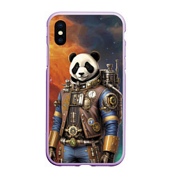 Чехол iPhone XS Max матовый Панда-космонавт - стимпанк, цвет: 3D-сиреневый