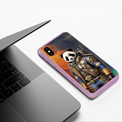 Чехол iPhone XS Max матовый Панда-космонавт - стимпанк, цвет: 3D-сиреневый — фото 2