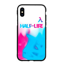 Чехол iPhone XS Max матовый Half-Life neon gradient style: символ сверху, цвет: 3D-черный