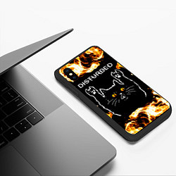 Чехол iPhone XS Max матовый Disturbed рок кот и огонь, цвет: 3D-черный — фото 2