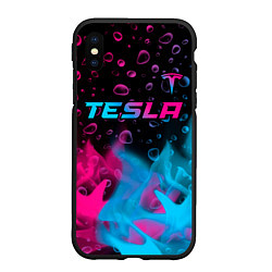 Чехол iPhone XS Max матовый Tesla - neon gradient: символ сверху