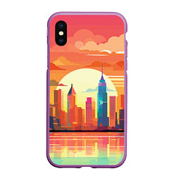 Чехол iPhone XS Max матовый Городской пейзаж на рассвете, цвет: 3D-фиолетовый