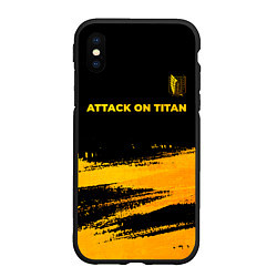 Чехол iPhone XS Max матовый Attack on Titan - gold gradient: символ сверху, цвет: 3D-черный