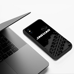Чехол iPhone XS Max матовый Jaguar speed на темном фоне со следами шин: символ, цвет: 3D-черный — фото 2